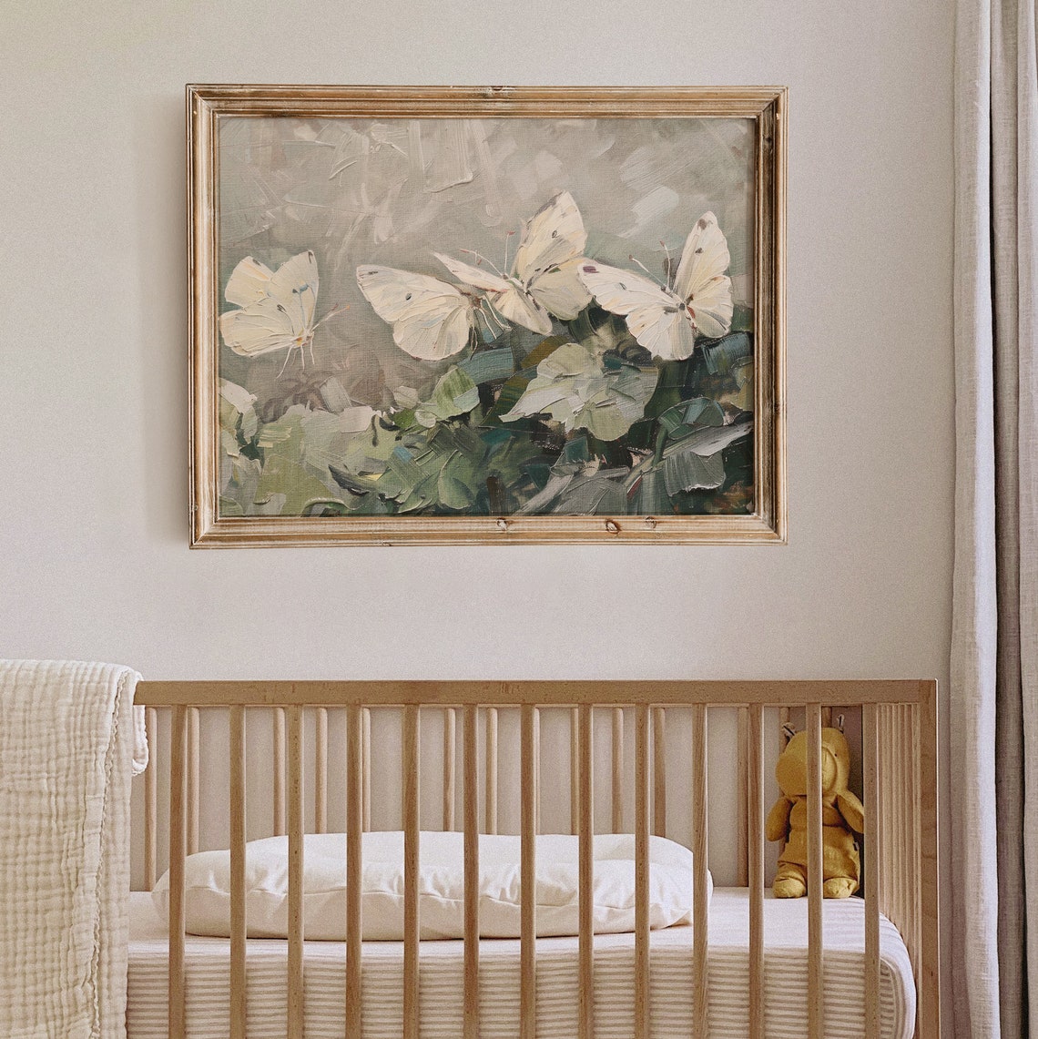 White Butterflies Over Green Foliage Soft Painterly Art Poster - Image 7