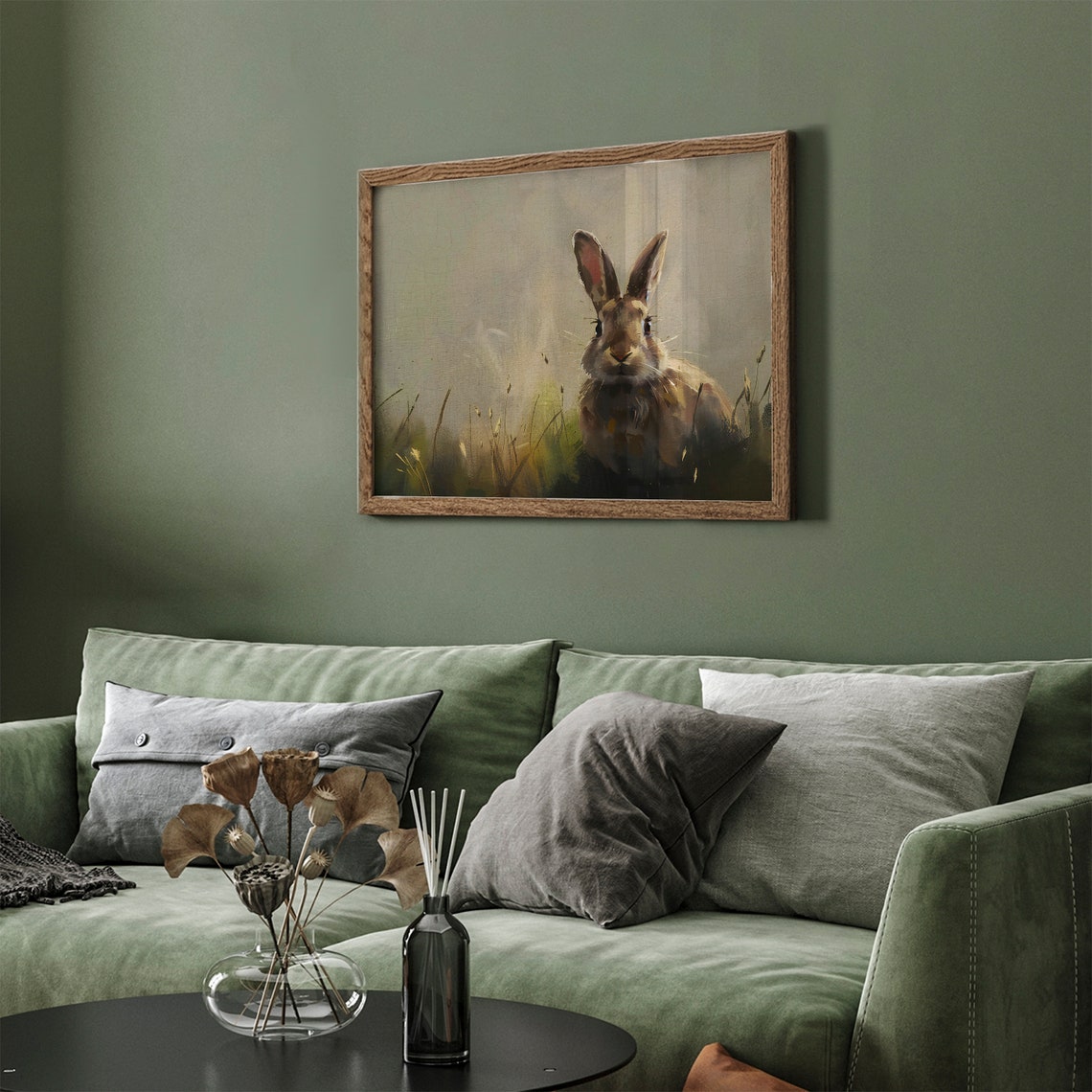 Moody Rabbit Portrait in Tall Grass Vintage Oil Style Poster - Image 3