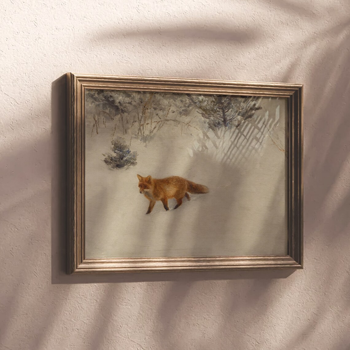 Red Fox in Winter Snow Minimal Vintage Animal Painting Rustic Poster - Image 3