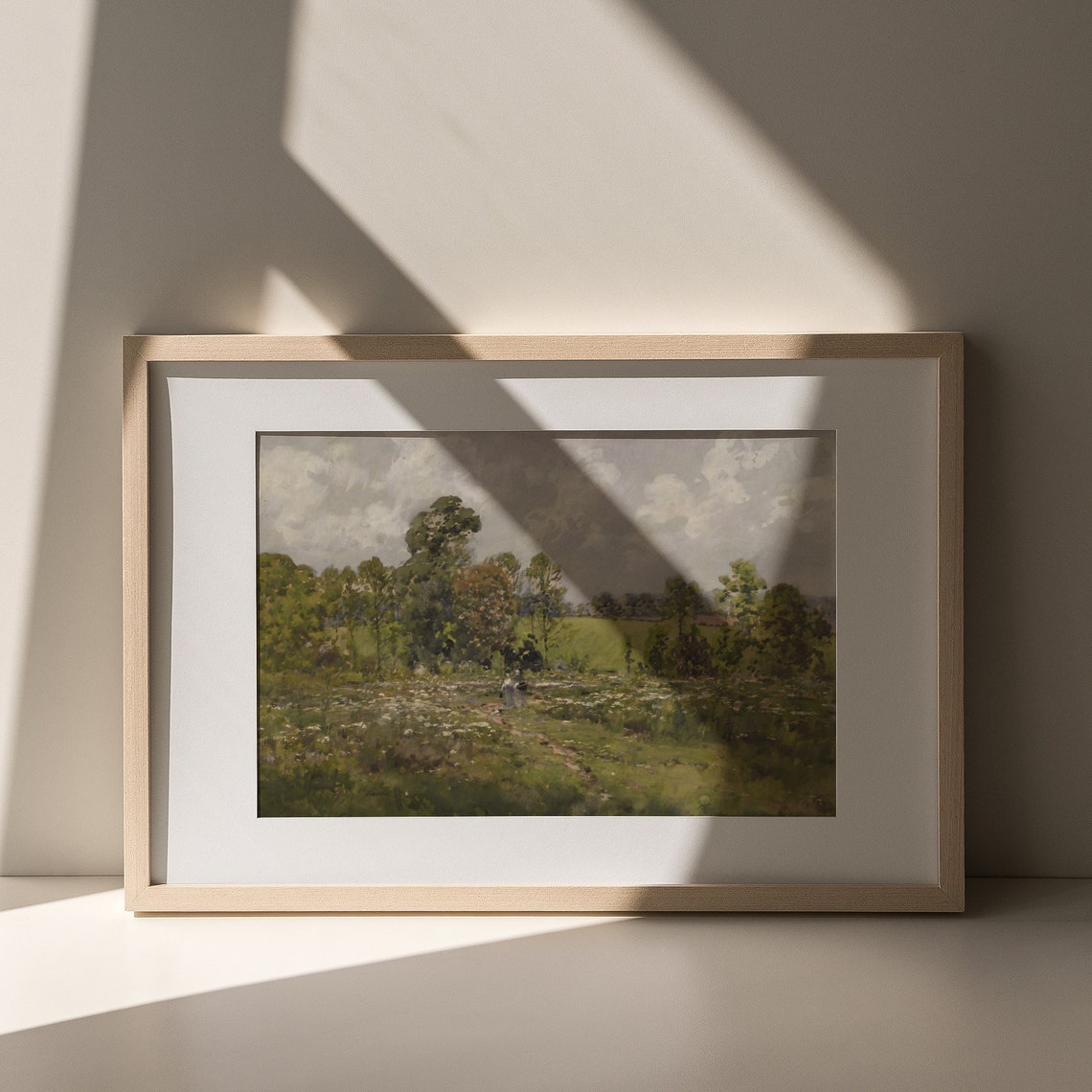 Vintage Spring Meadow Landscape Trees Under Cloudy Sky Art Poster - Image 6