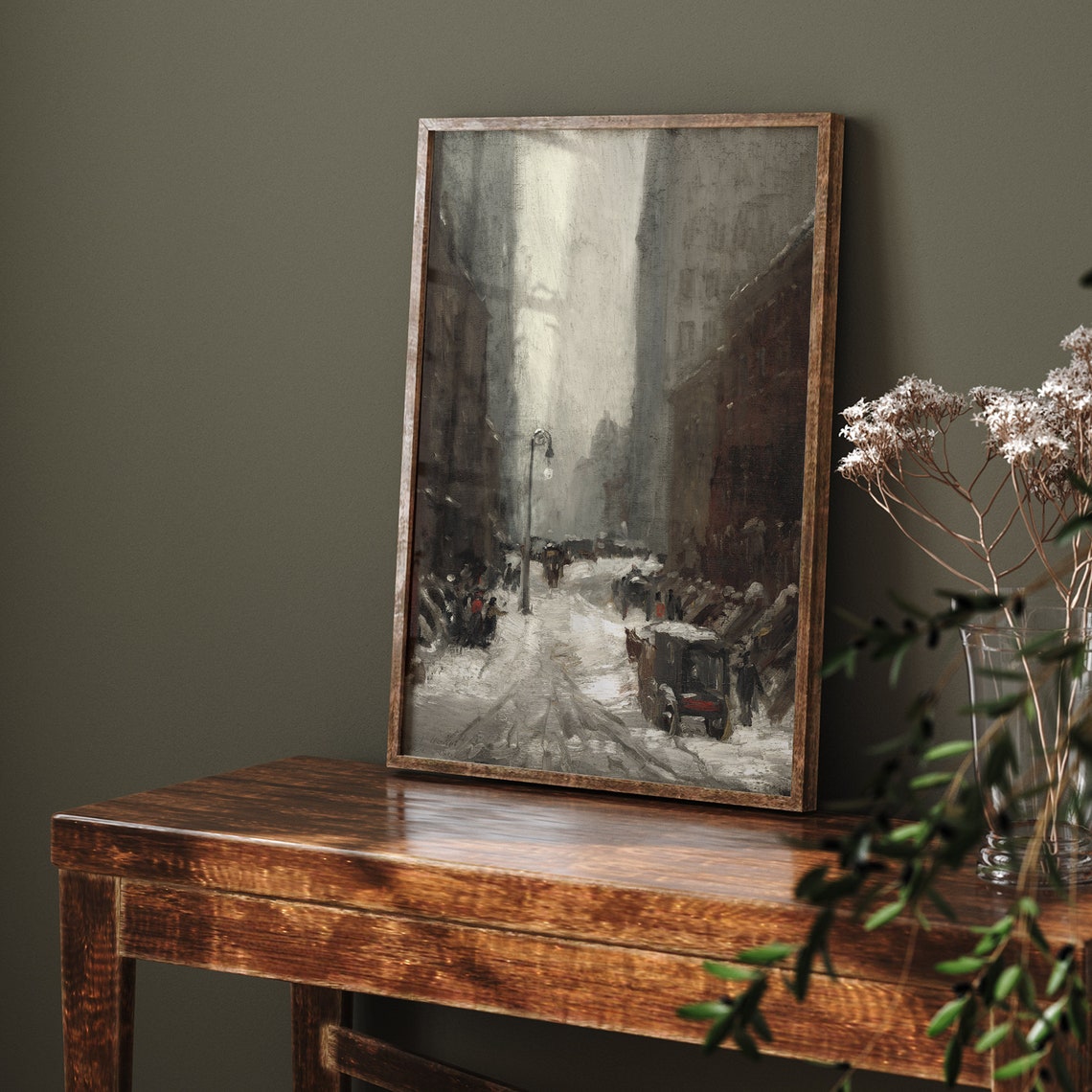 Snowy City Street Lamppost Winter Vintage Impressionist Poster - Image 6