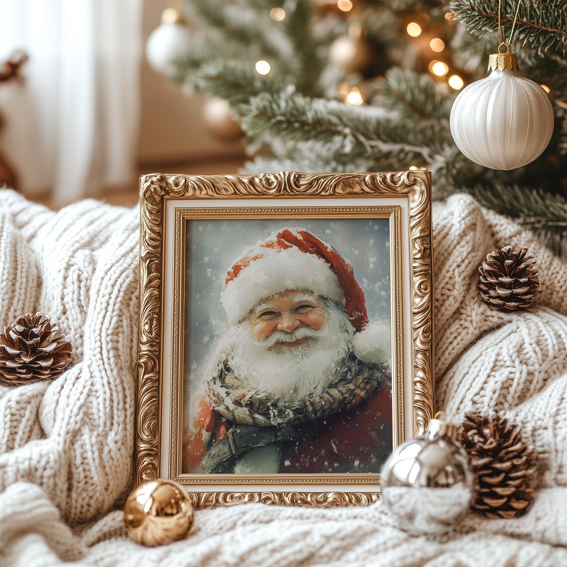 Vintage Christmas Santa Claus Print Santa Claus Oil Painting Christmas Wall Decor Festive Wall Art Xmas Holiday Prints - Image 2