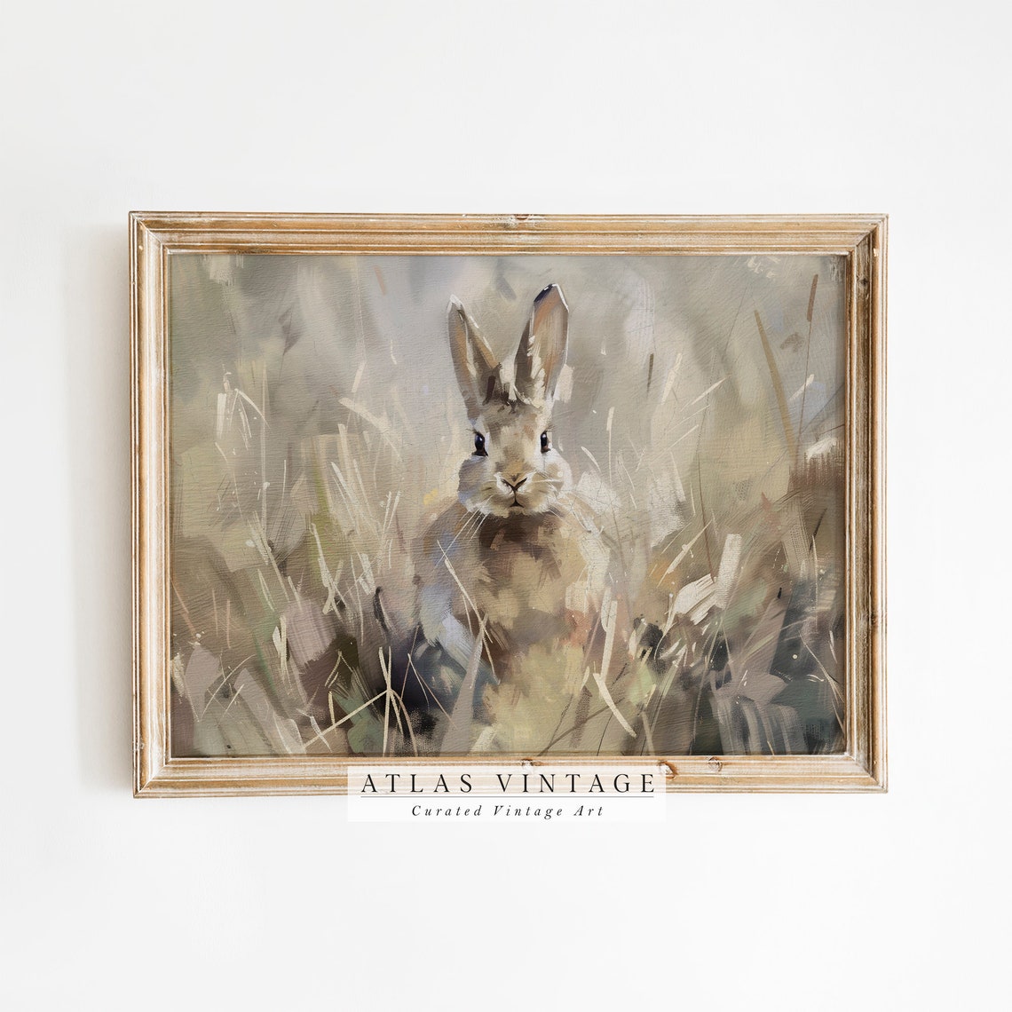 Cute Young Rabbit in Tall Grass Vintage Easter Bunny Art Poster