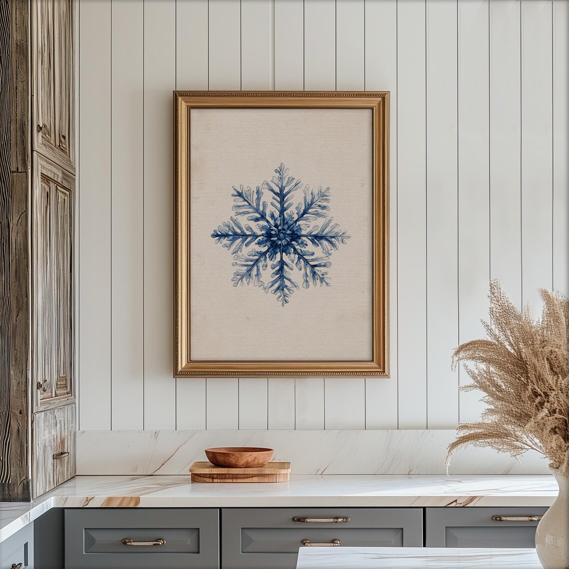 Delicate Blue Watercolor Snowflake on Beige Winter Holiday Poster - Image 6