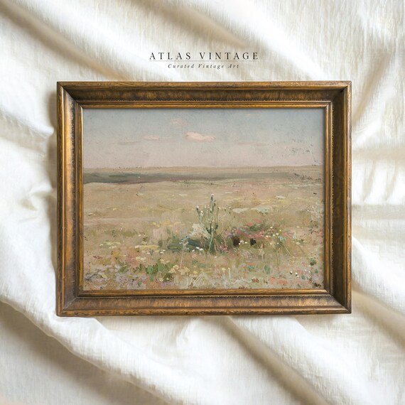 Soft Pastel Meadow Wildflowers Nursery Landscape Painting Poster