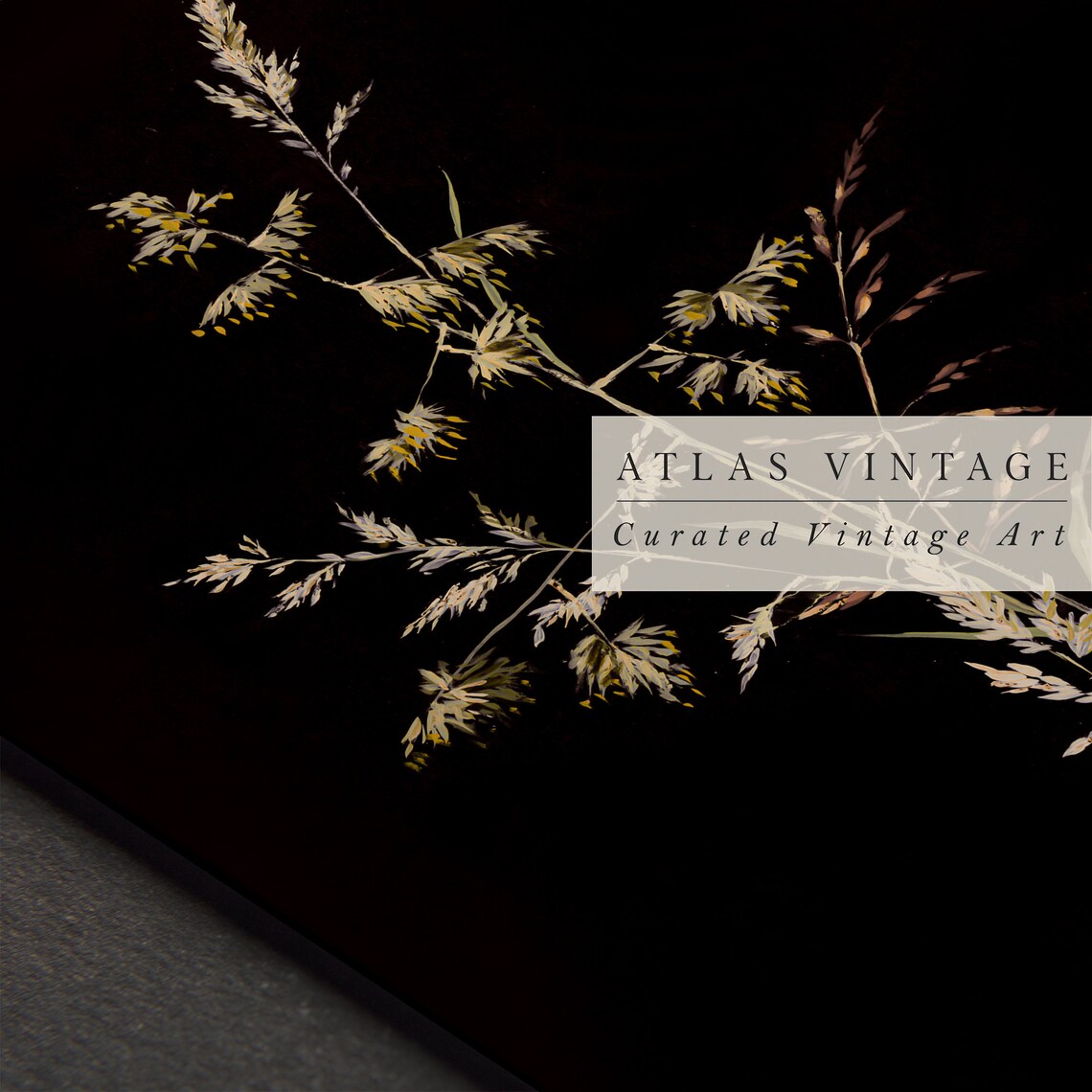 Golden Wild Grasses Dark Botanical Moody Floral Antique Print - Image 7