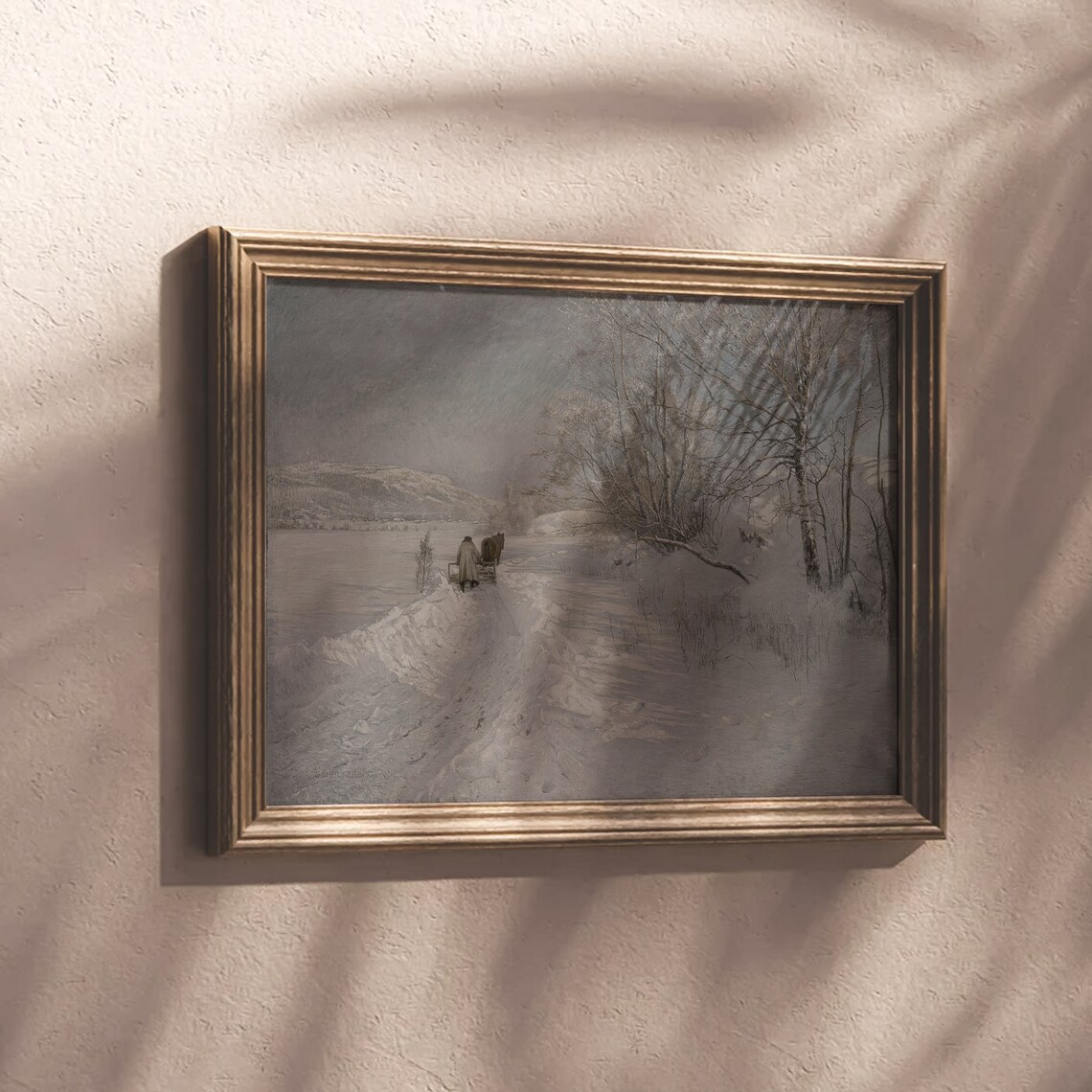 Winter Horse and Traveler on Snowy Path Vintage Moody Landscape Poster - Image 4