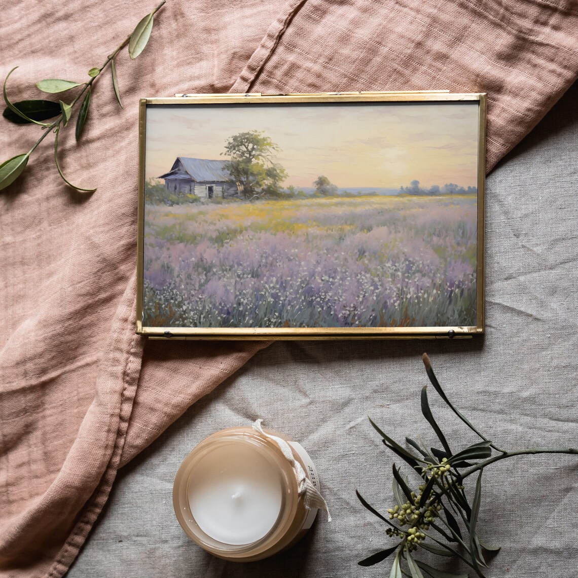 Wildflower Meadow With Rustic Barn Sunset Vintage Floral Field Art Poster - Image 5