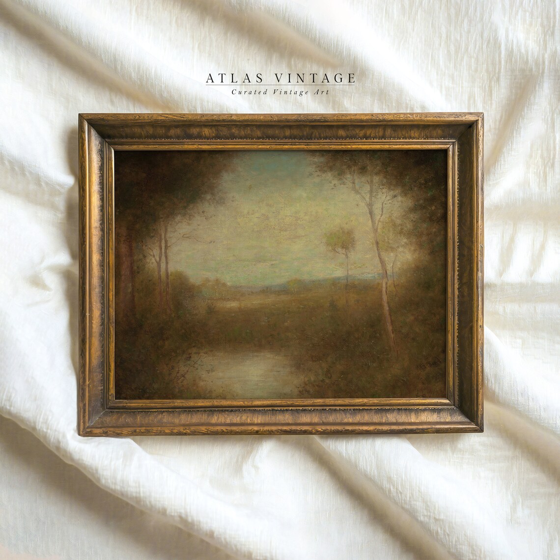 Vintage Moody Fall Landscape Dark Forest Pond Muted Autumn Trees Poster