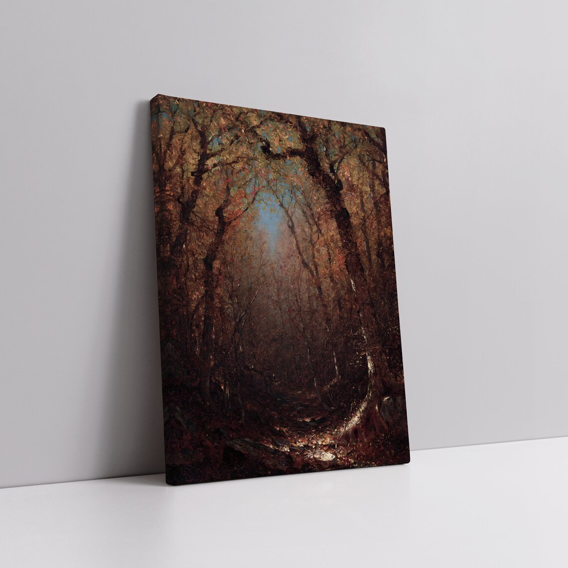 Moody Dark Autumn Forest Oil Painting Print Vintage Fall Landscape Rustic - Image 4