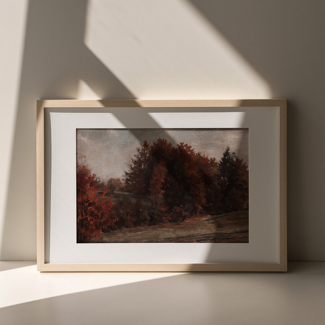 Moody Autumn Trees Painting Dark Red Foliage Fall Forest Poster - Image 5