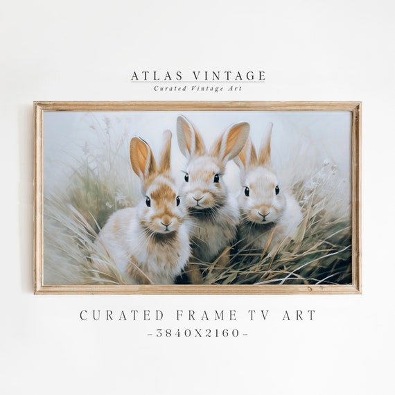 Easter Bunnies Frame Tv Art Vintage Spring Painting Moody Farmhouse Art For Tv Country Classy Easter Dcor Last Second Dcor