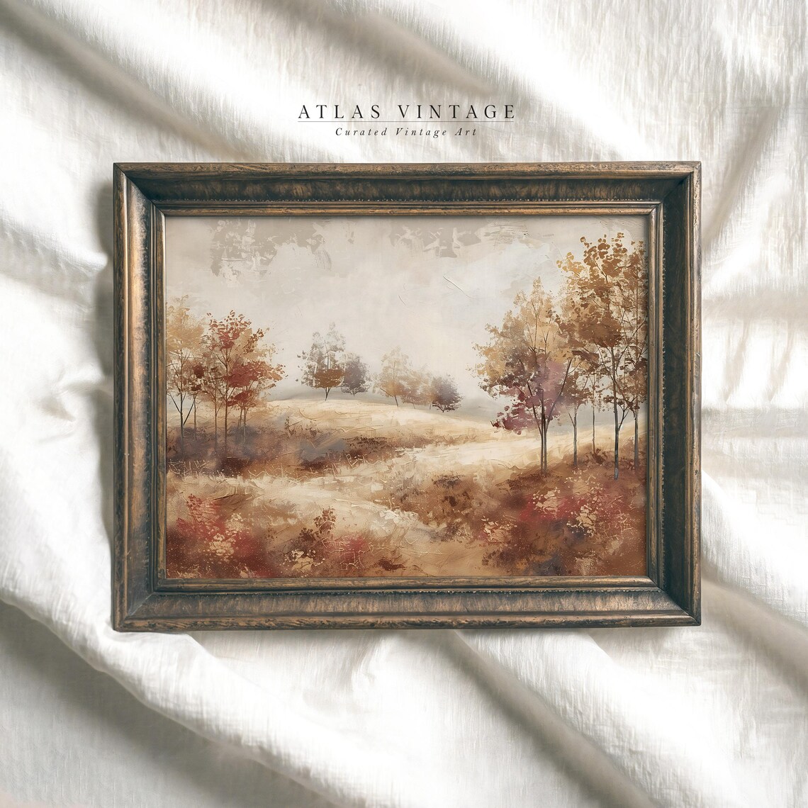 Golden Autumn Forest Mist Watercolor Soft Dreamy Fall Landscape Painting Poster - Image 2