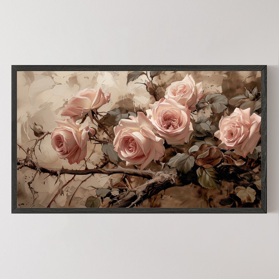 Pink Roses on Thorny Branch Vintage Blush Rose Botanical Art Poster - Image 5