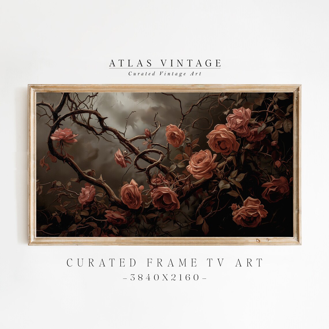 Red Roses on Thorny Dark Branches Moody Valentine Floral Poster