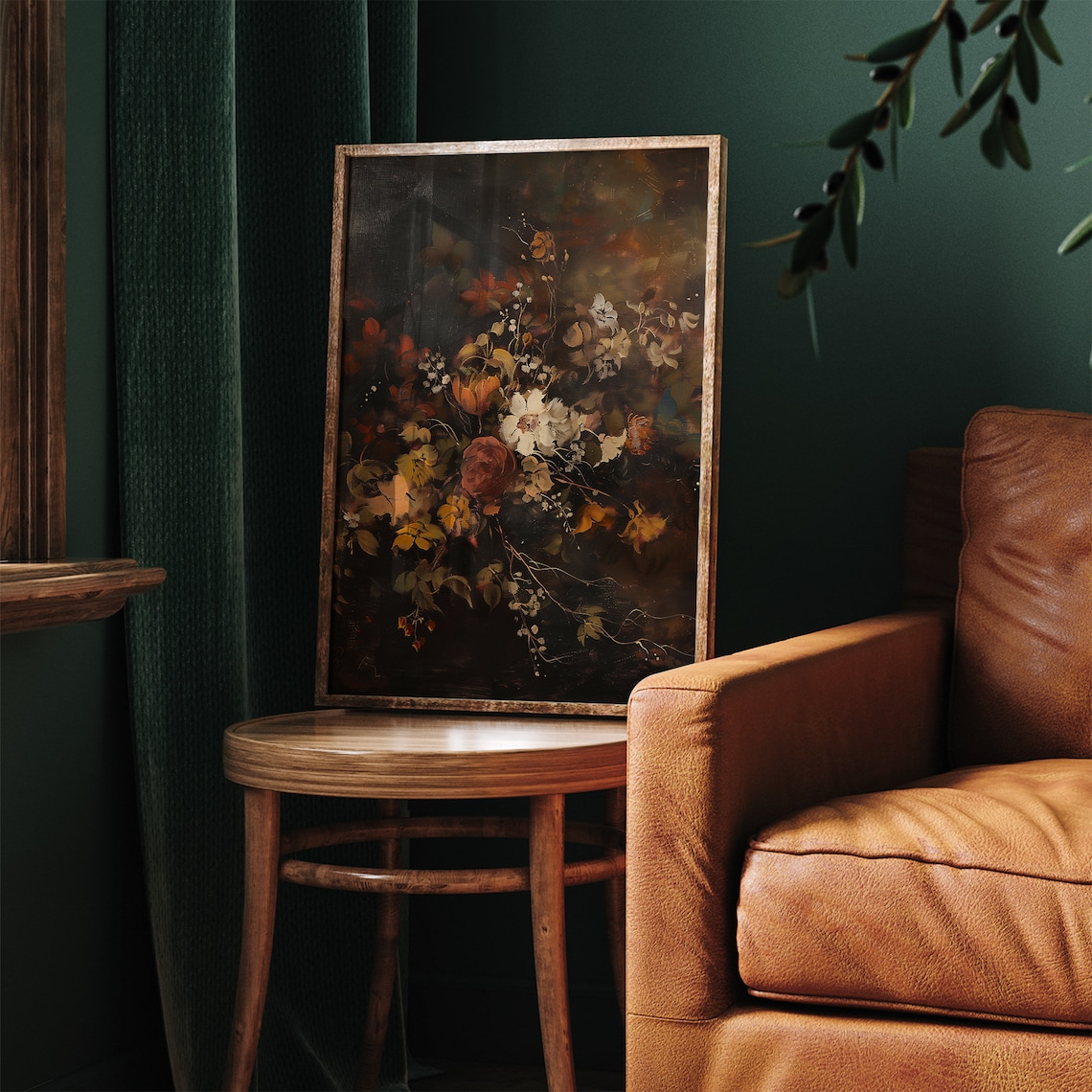 Dark Moody Floral Still Life with Roses on Black Background Poster - Image 8