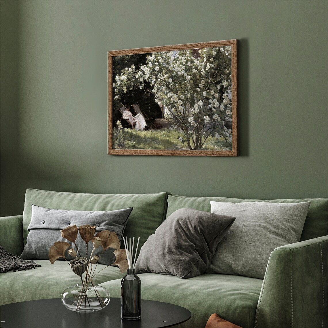 Vintage Woman Reading in Rose Garden Poster White Roses Summer - Image 3