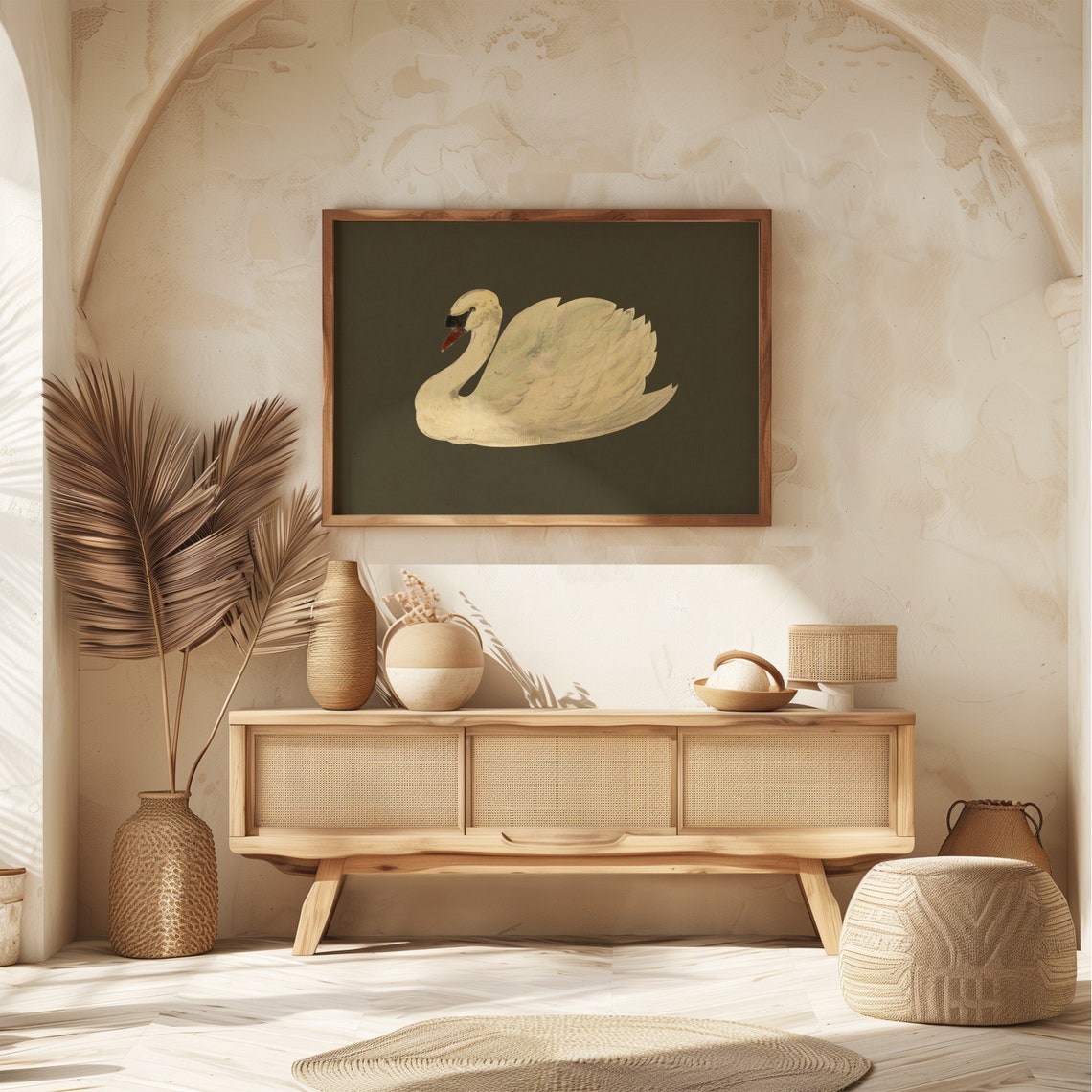 Minimalist White Swan on Dark Olive Elegant Bird Painting Poster - Image 7
