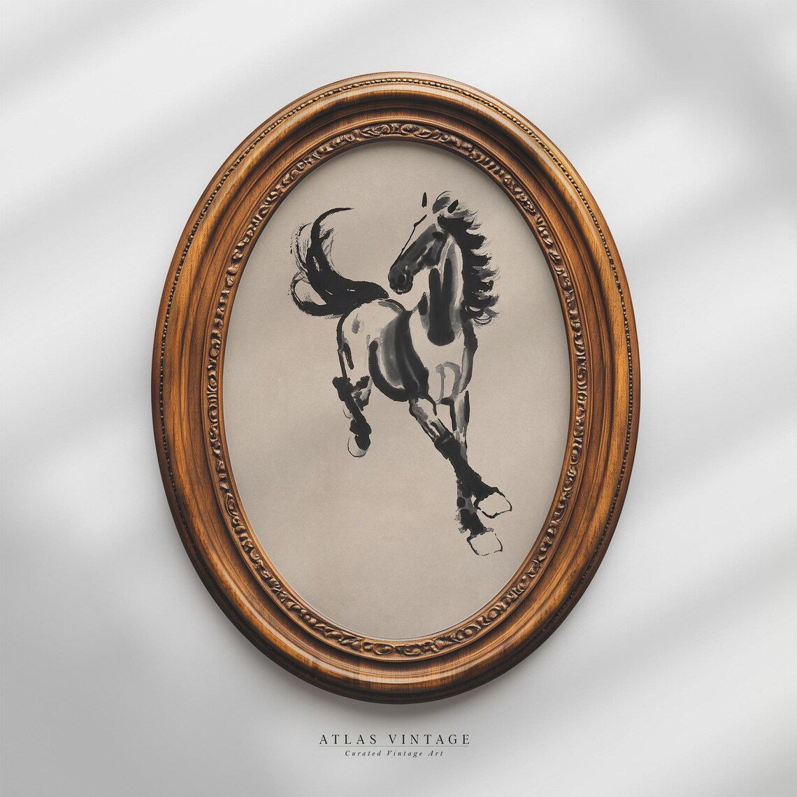 Black Ink Brush Horse Rearing Minimalist Equestrian Sketch Wall Art