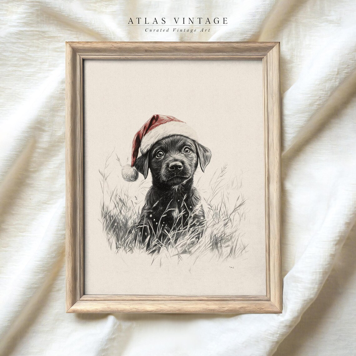 Black Puppy in Santa Hat Christmas Sketch Poster Cute Dog Portrait - Image 4