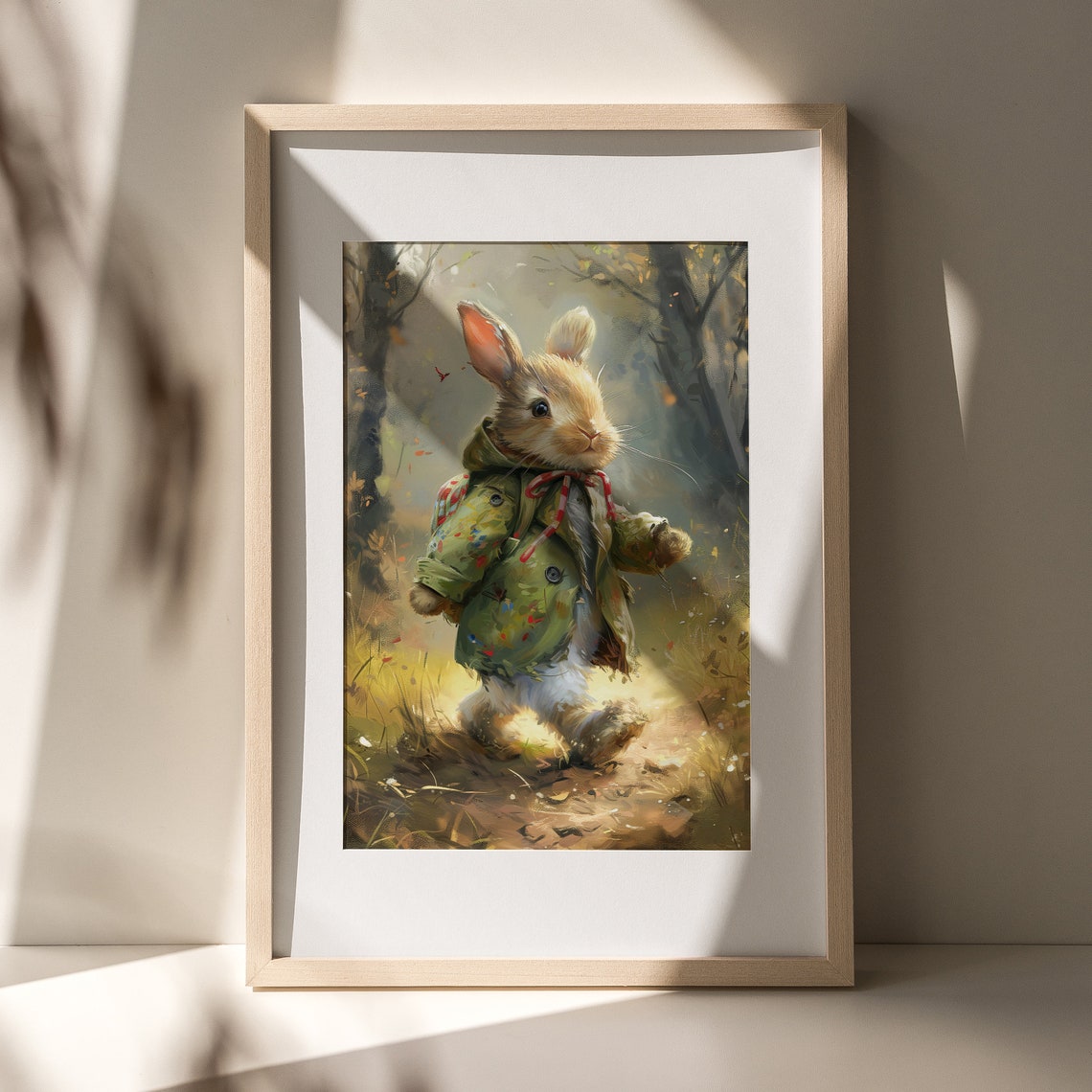 Cute Hiking Easter Bunny Print Vintage Spring Rabbit Wall Art Nursery Kids Room Dcor Antique Bunny Painting - Image 4