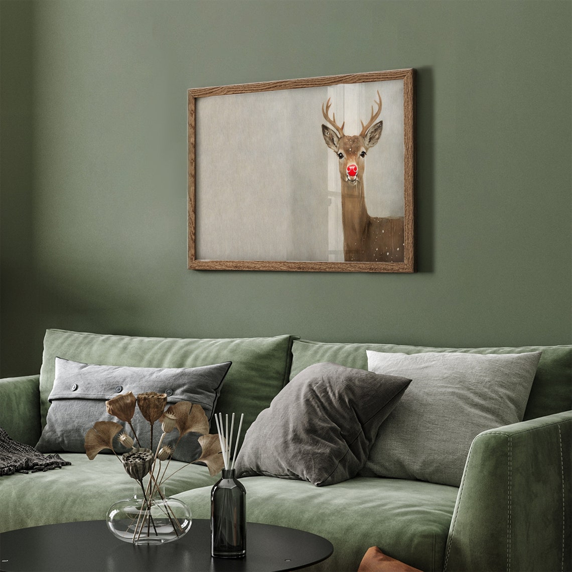 Cute Christmas Reindeer with Red Nose in Snowy Winter Scene Poster - Image 4