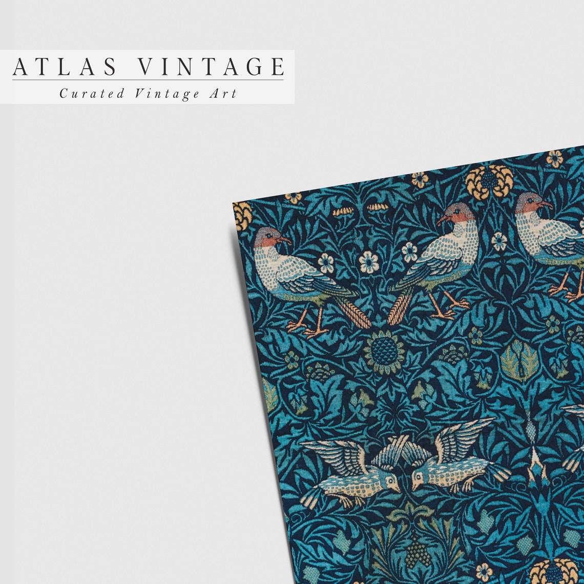 William Morris Bird Pattern Indigo Blue Tapestry Textile Poster - Image 3
