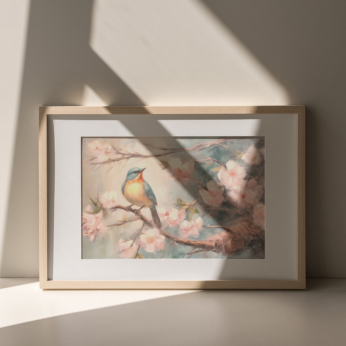 Colorful Songbird Perched on Pink Blossom Branch Spring Poster - Image 6