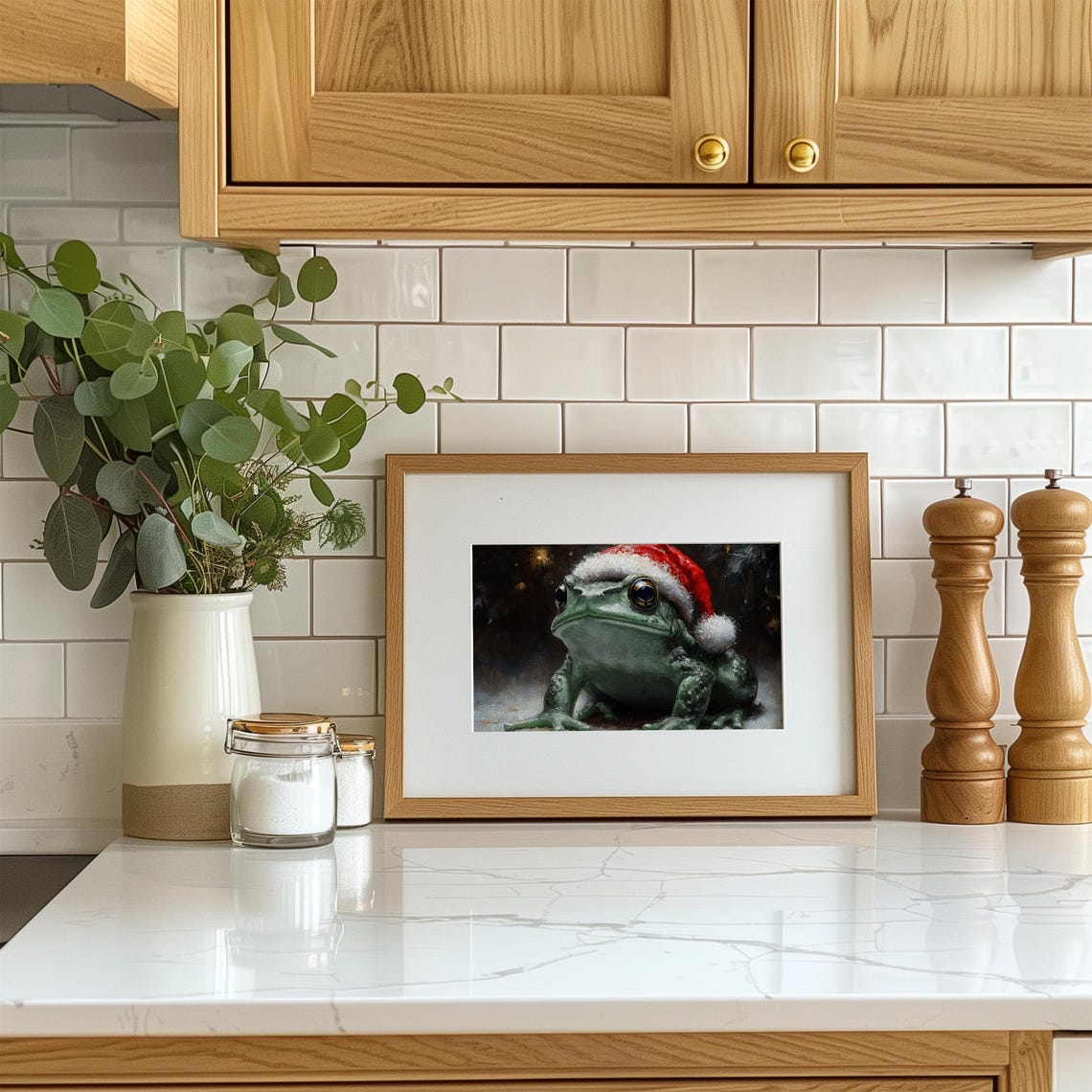 Christmas Frog In Santa Hat Painted Moody Winter Night Toad Poster - Image 3