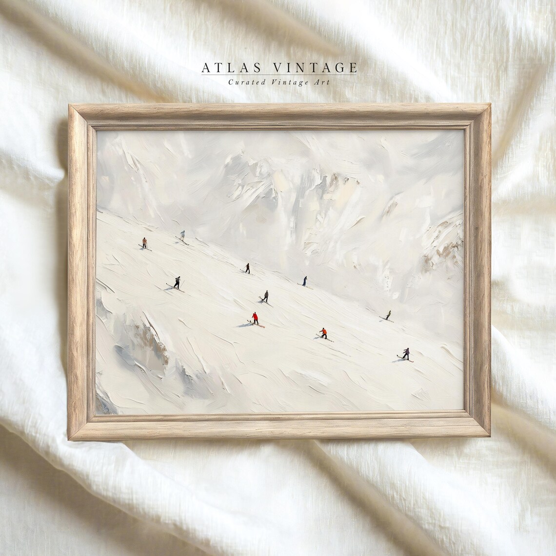 Skiers on Snowy Mountain Slope Winter Sports Vintage Painting Poster - Image 5