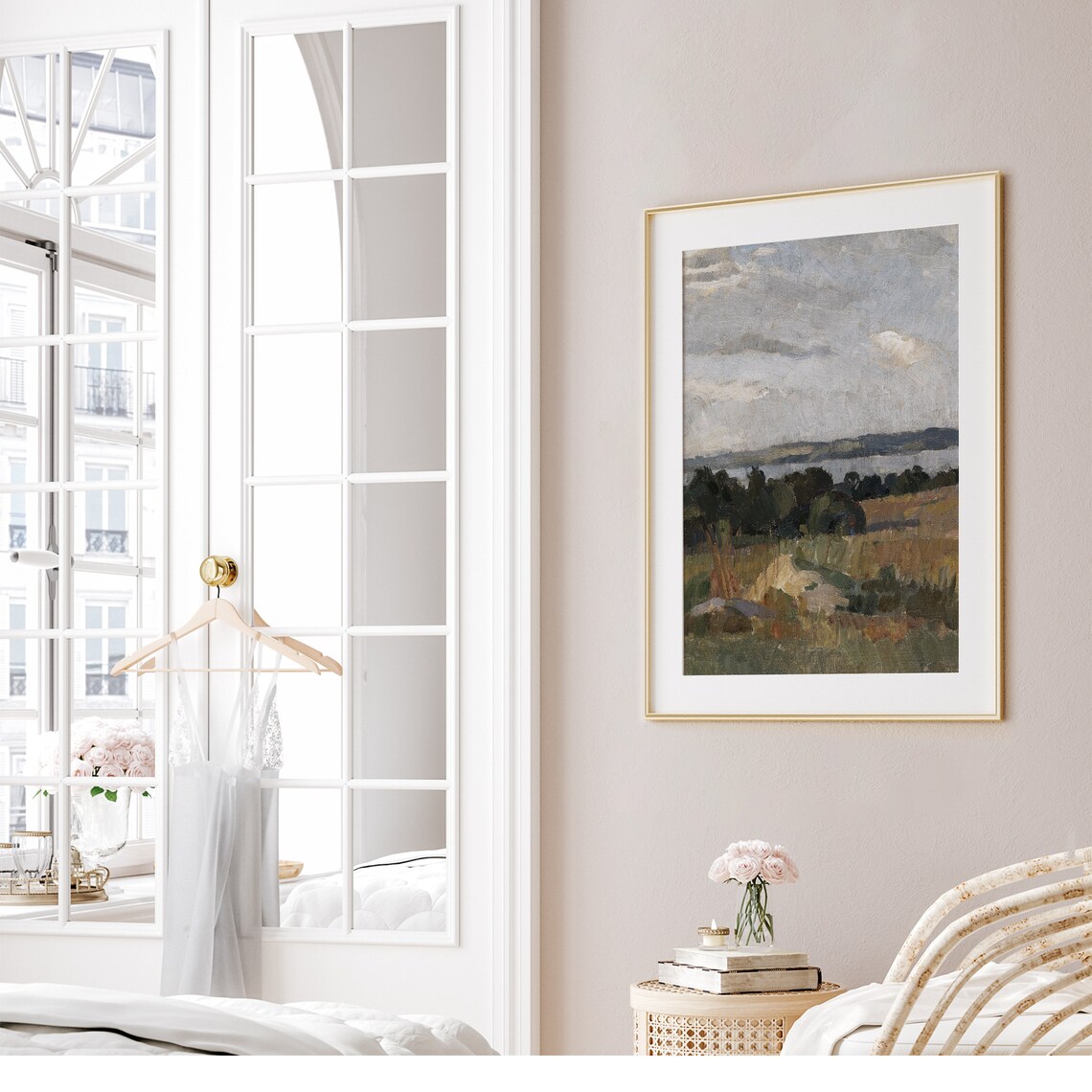 Summer River Valley Landscape Vintage Painting Cloudy Sky Rustic Nature Poster - Image 4