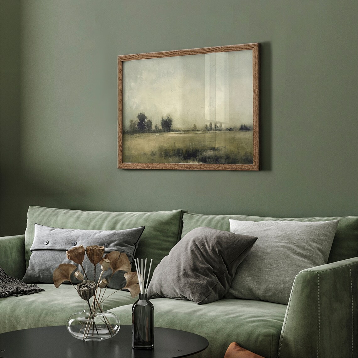 Hazy Field Scattered Trees Soft Neutral Landscape Painting Frame TV Wall Art - Image 4