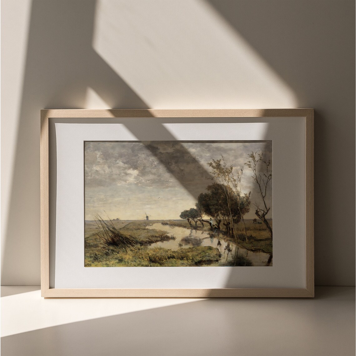 Vintage Dutch Windmill River Landscape Antique Country Scene Poster - Image 2