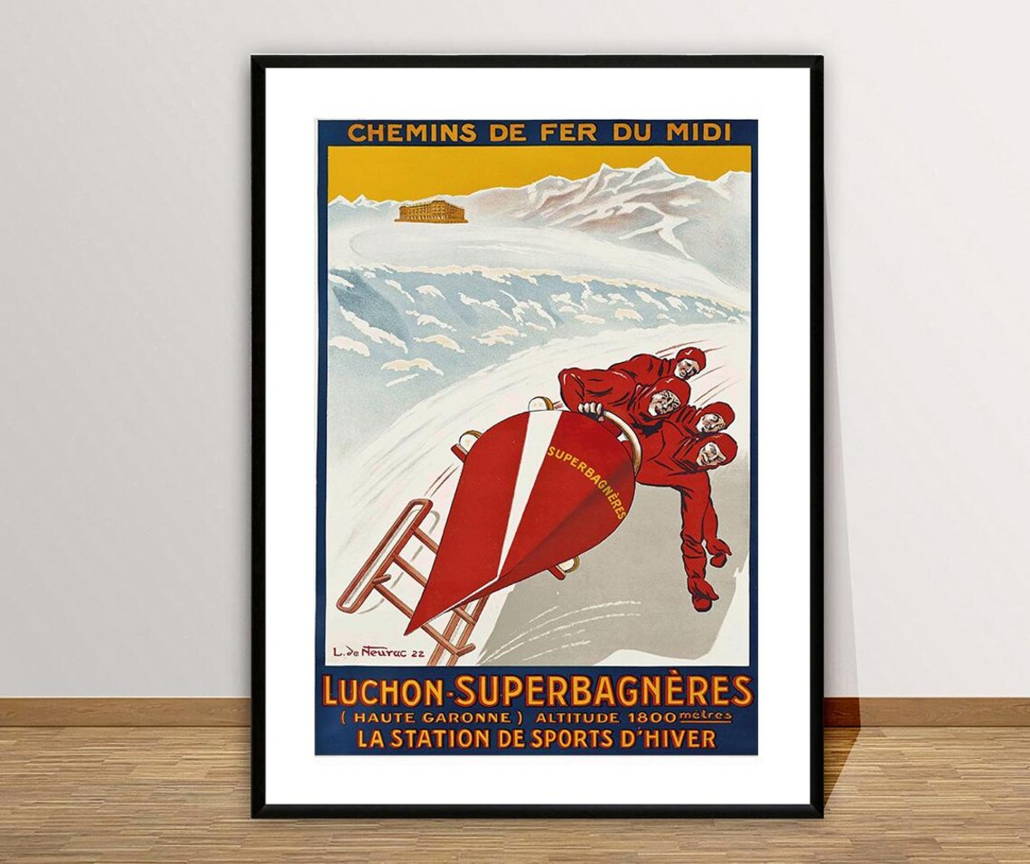 Luchon Superbagneres Vintage Ski Travel Poster