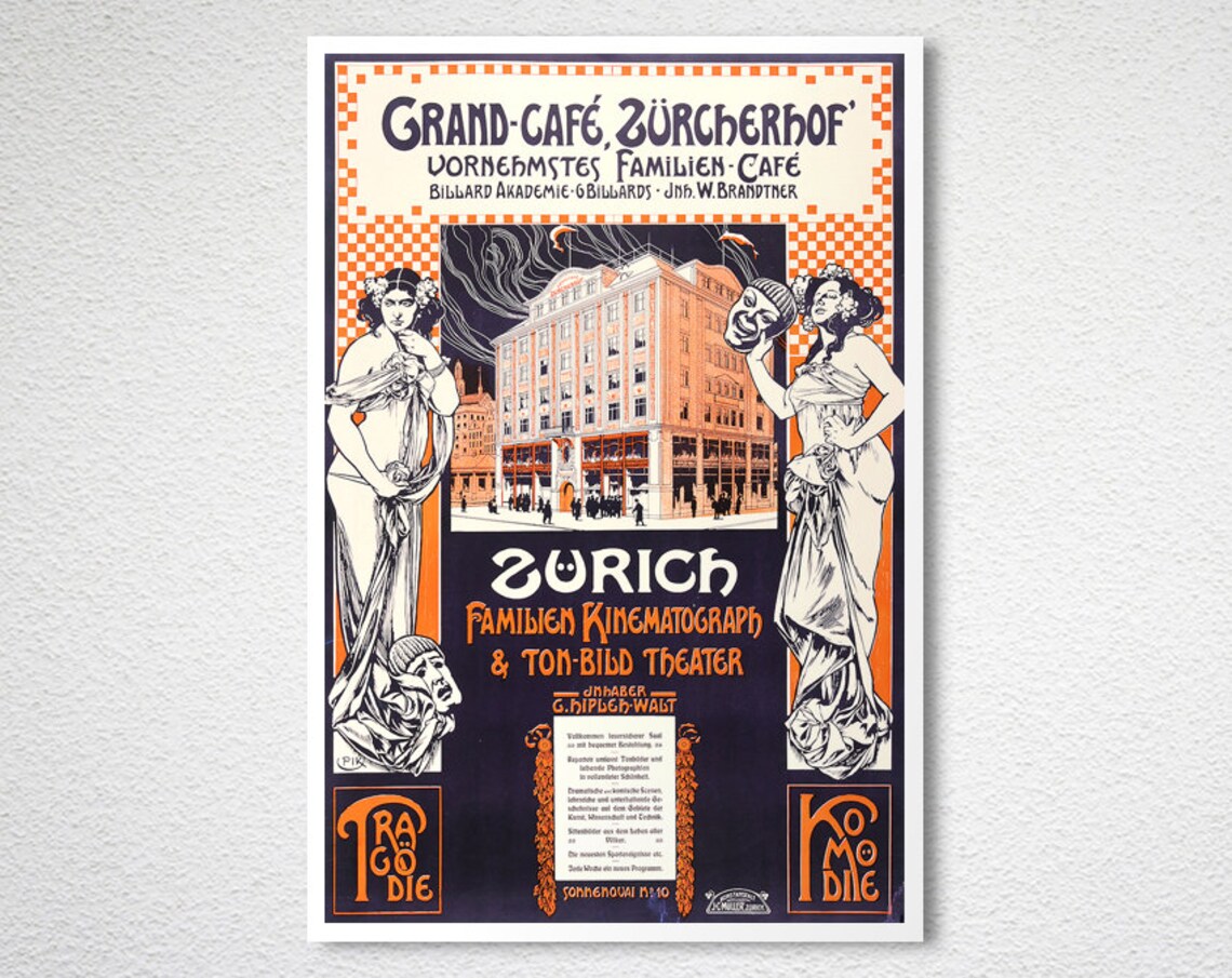 Grand Cafe Zrcherhof Zurich Vintage Travel Poster - Image 2