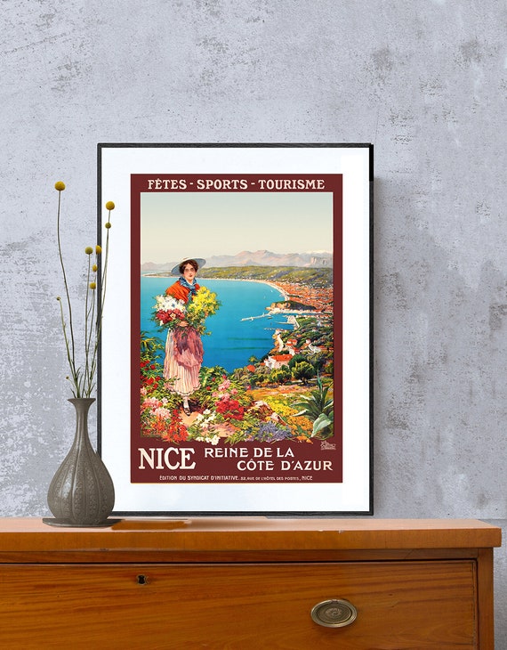 Nice Reine De La Cote Dazur Vintage Travel Poster Poster Print Or Print Gift Idea Wall Decor