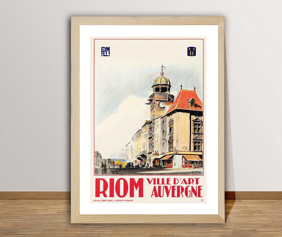 Riom Ville d'Art Auvergne France Street Vintage Travel Poster