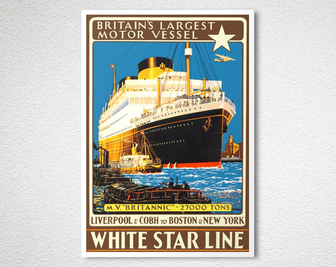 Britain's Largest Motor Vessel, White Star Line Travel Poster - Image 2