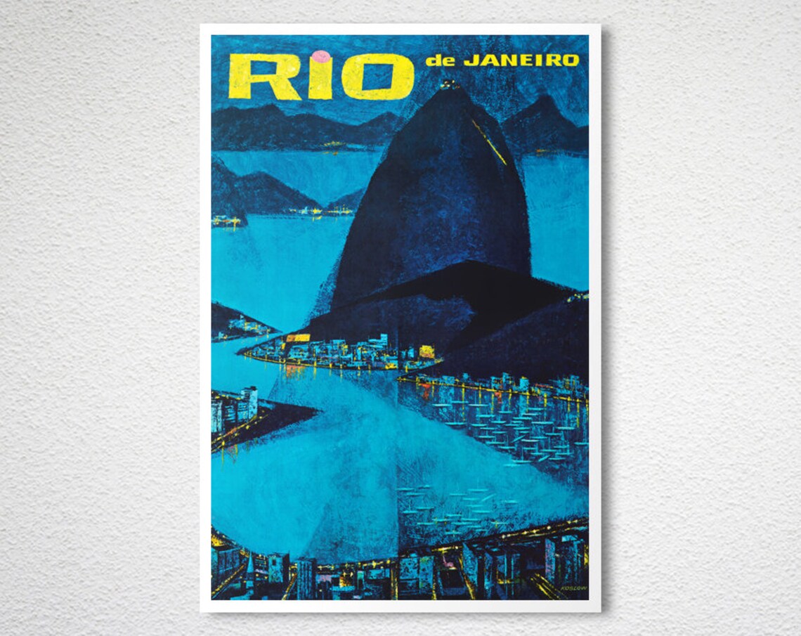 Rio De Janeiro Sugarloaf Bay Night Mid Century Brazil Travel Poster - Image 2