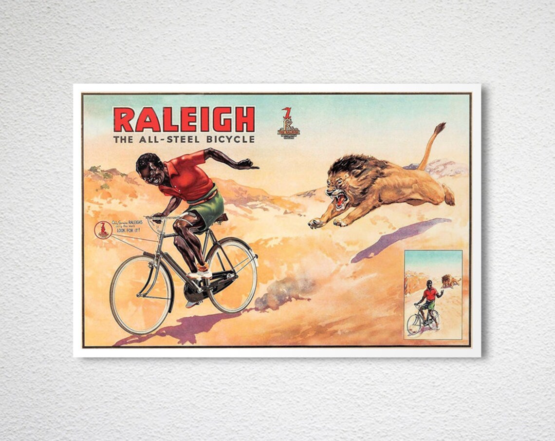 Raleigh All Steel Bicycle Desert Lion Chase Vintage Ad Poster - Image 2