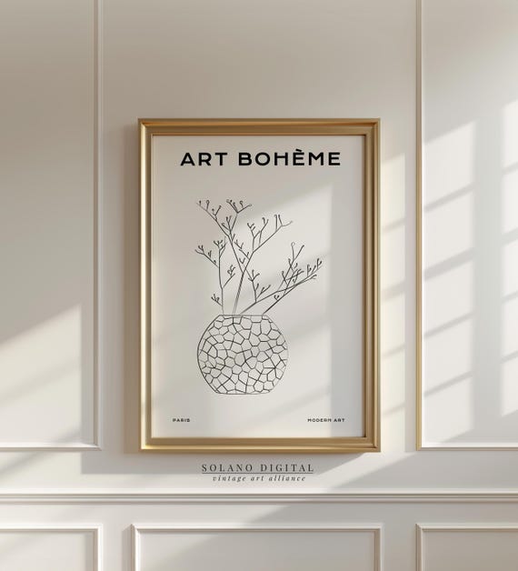 Minimalist Botanical Vase Art Boho Modern Line Drawing For Wall Decor Black And White Poster