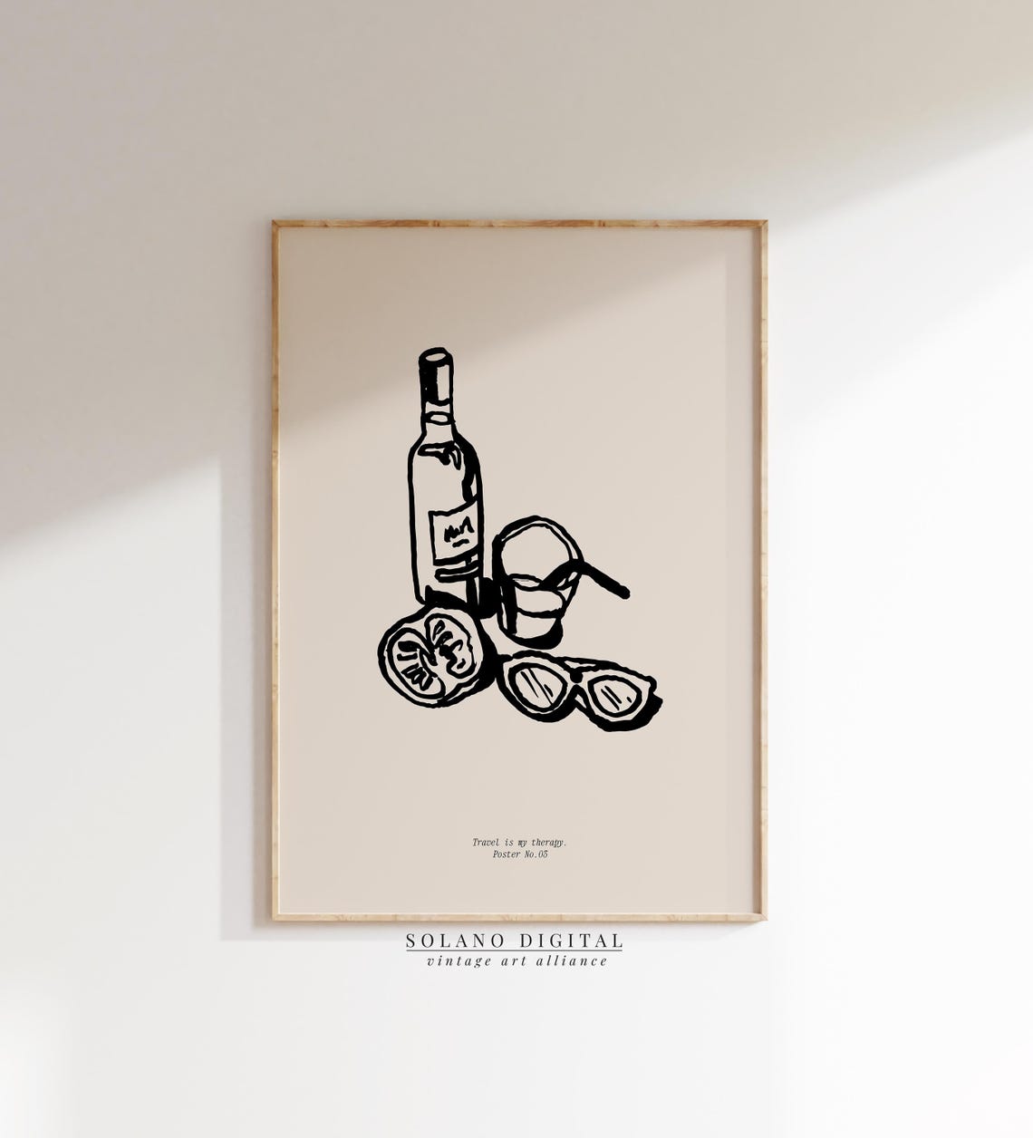 Wine Sunglasses And Lemon Summer Travel Minimalist Sketch Poster