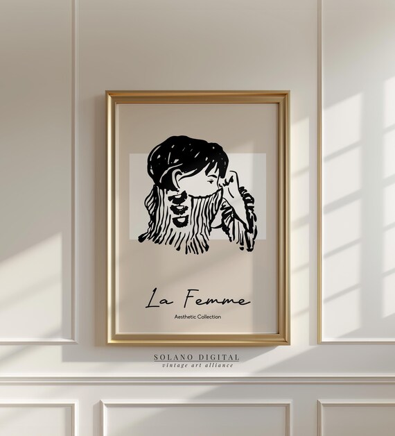 La Femme Wall Art Abstract Female Line Minimalist Black And Beige Modern Home Decor