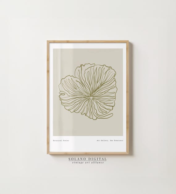Minimalist Botanical Flower Art Line Drawing Wall Print Neutral Contemporary Poster