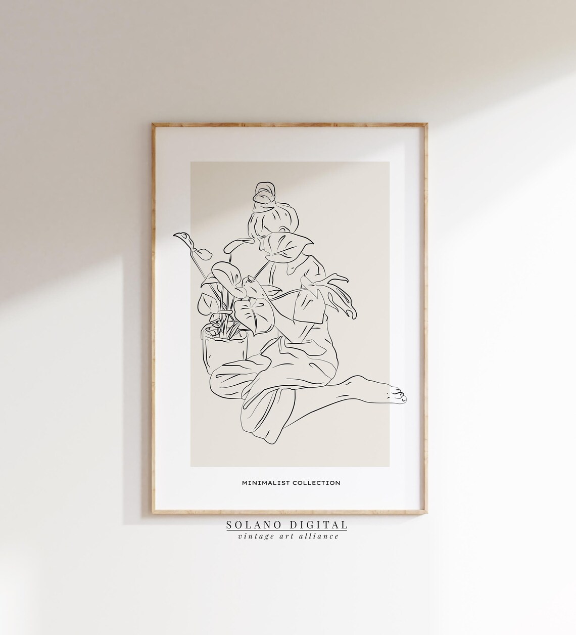 Minimalist Woman Holding Potted Plant Continuous Line Art Poster