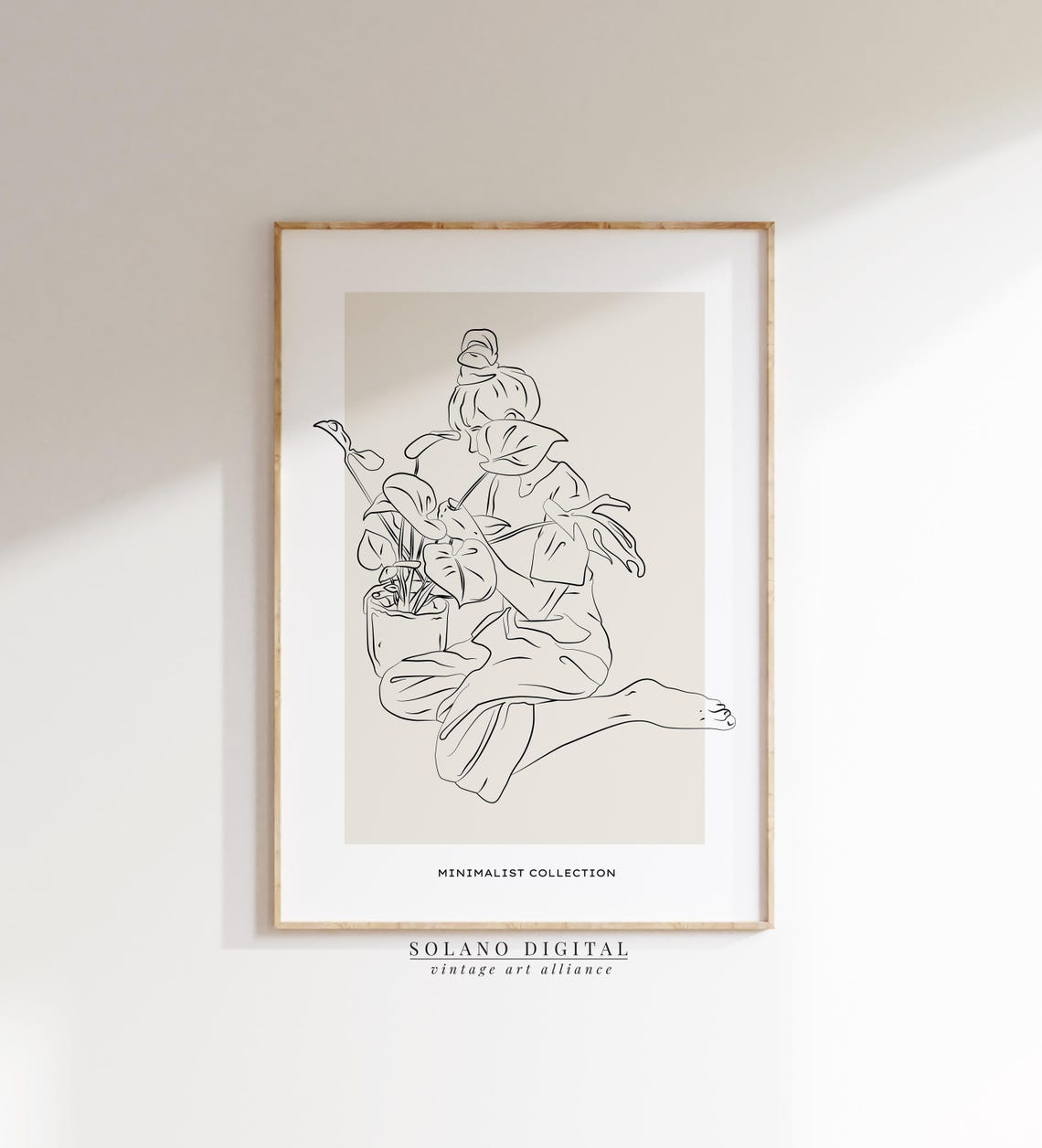 Minimalist Woman With Plant Line Art Print Botanical Boho Wall Neutral Poster Modern