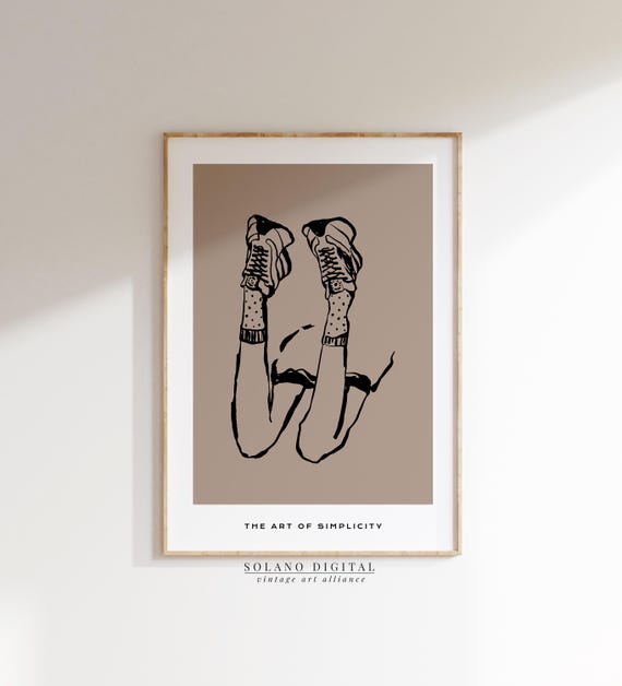 Minimalist Legs Up Wall Art Sneakers And Socks Poster Modern Fashion Neutral Line Drawing Home Decor