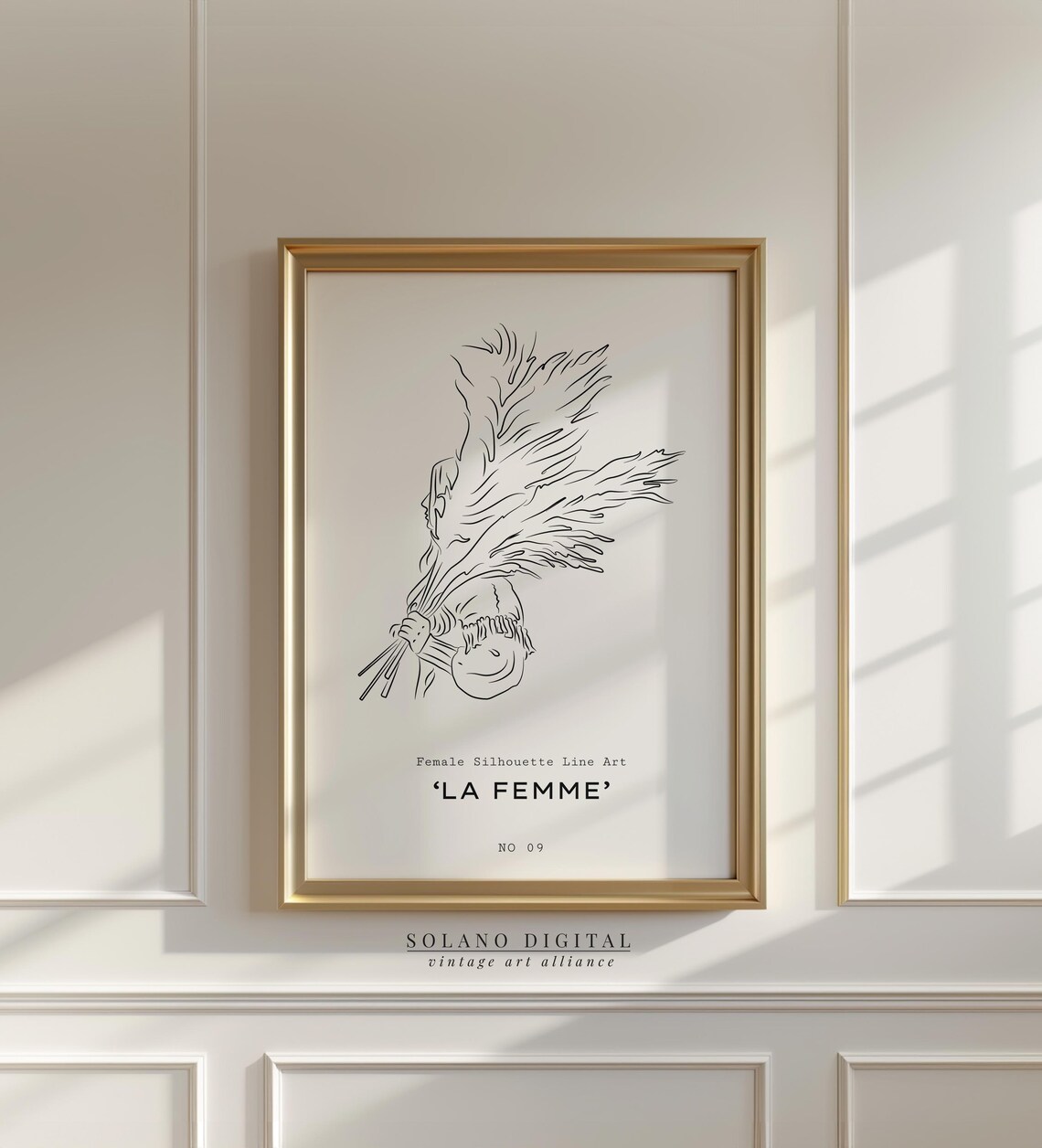 La Femme Female Silhouette Leaf Plume Minimalist Line Art Poster