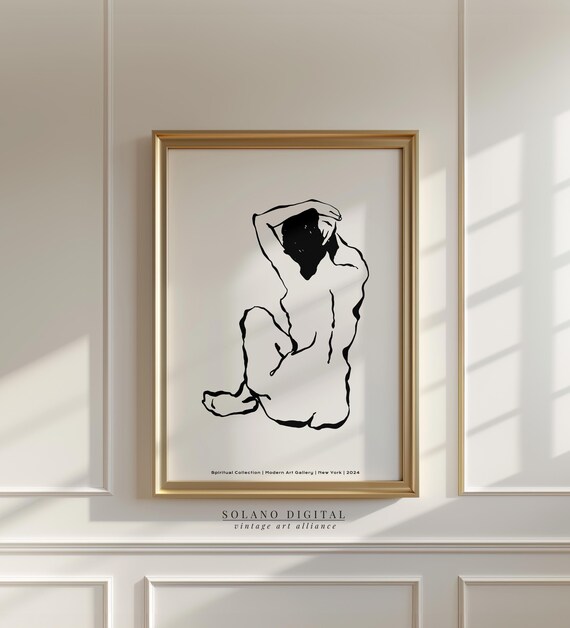 Minimalist Nude Line Art Female Body Wall Black And White Modern Boho Bedroom Decor