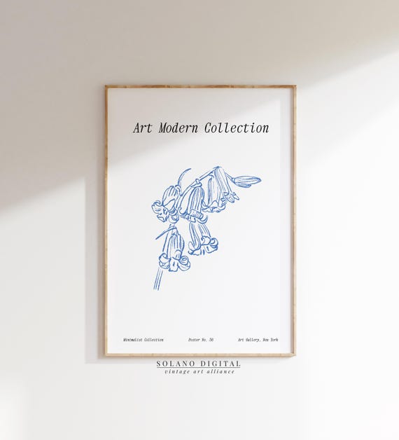 Bluebell Botanical Line Drawing Minimalist Flower Art Print Scandinavian Style Wall Modern